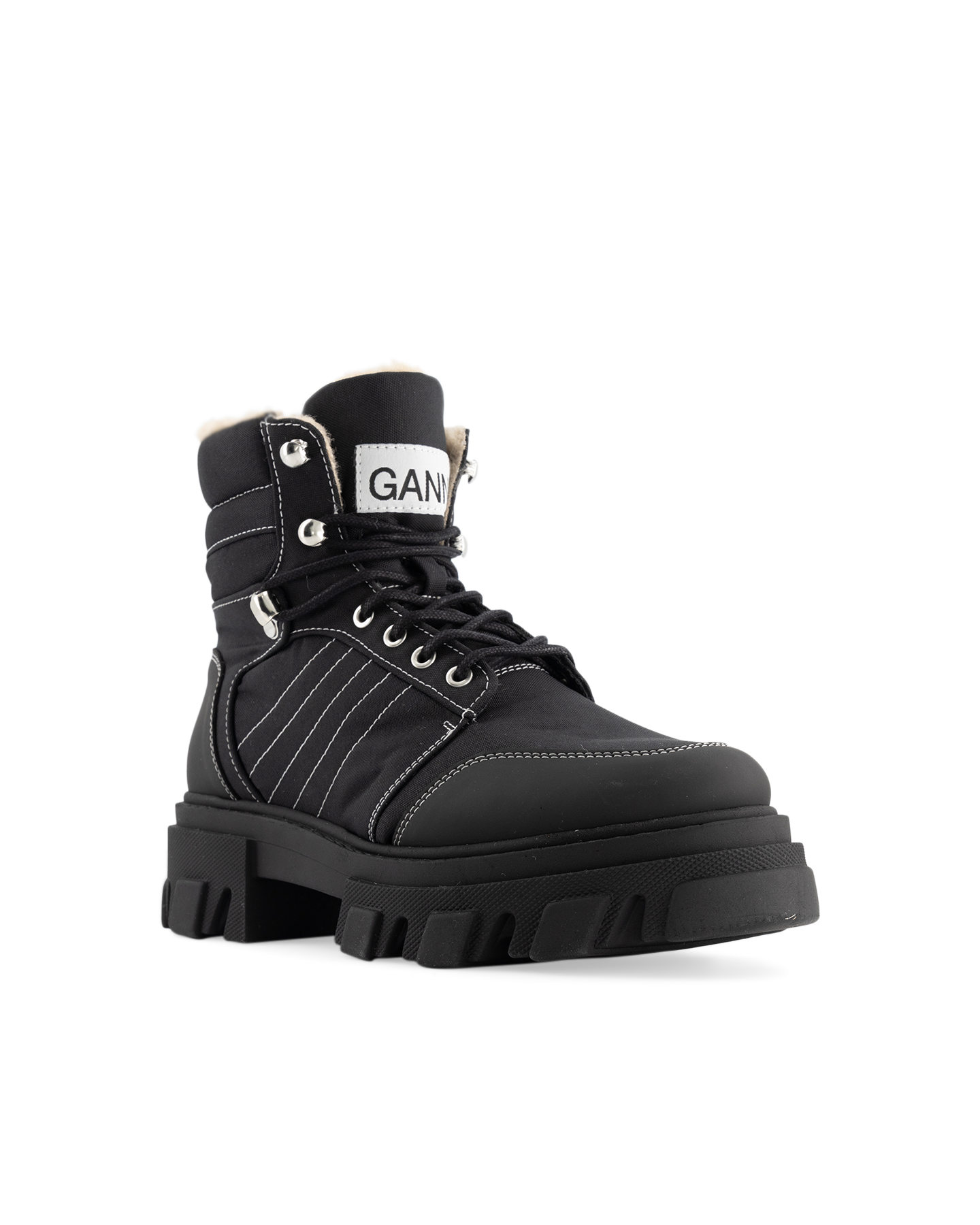 Ganni Cleated Lace Up Hiking Boot BLACK 2