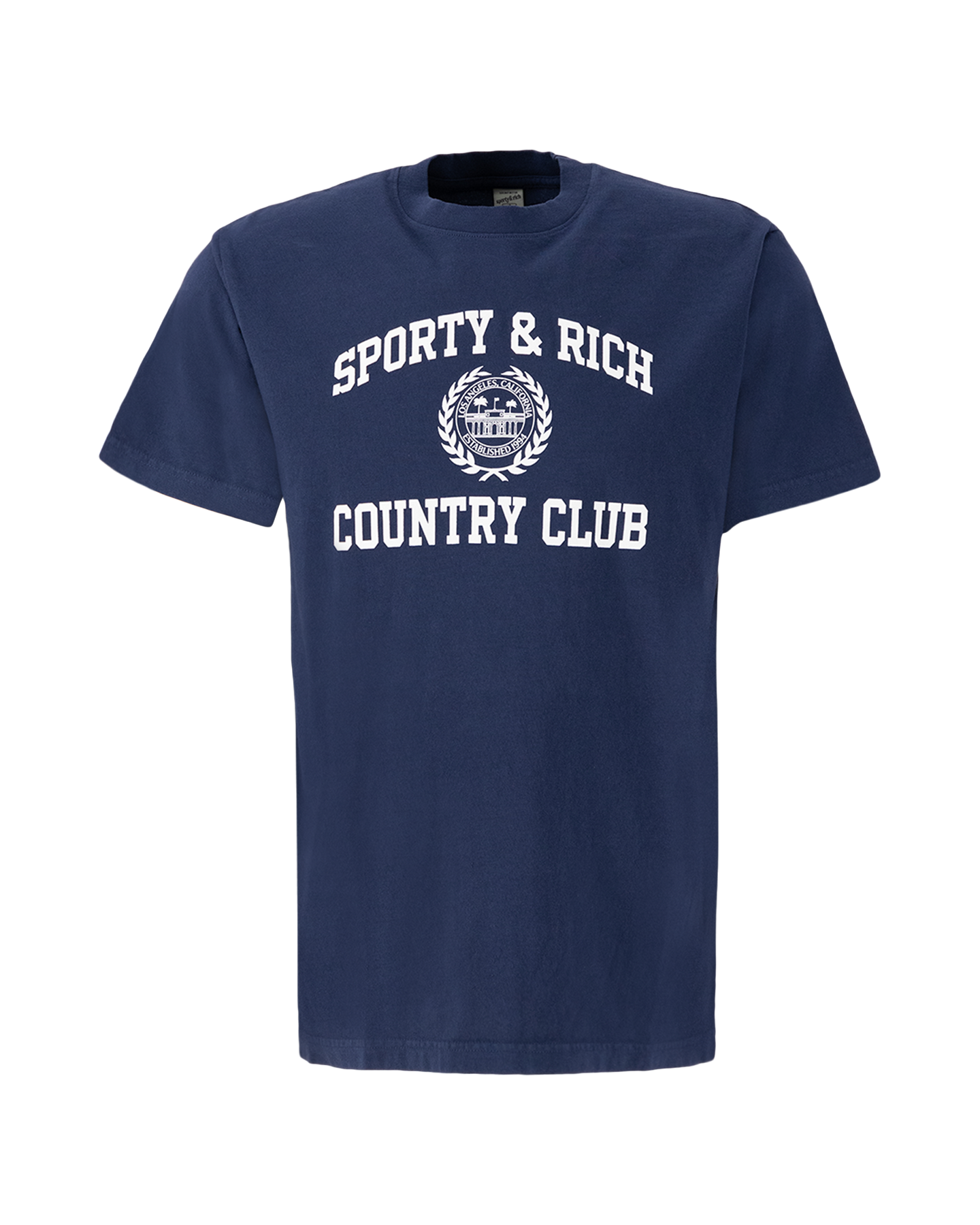Sporty & Rich Varsity Crest T Shirt NAVY 1