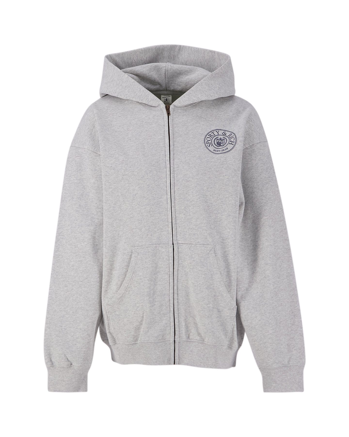 Sporty & Rich Connecticut Crest Zipped Hoodie Heather Gray/Navy GRIJS 1