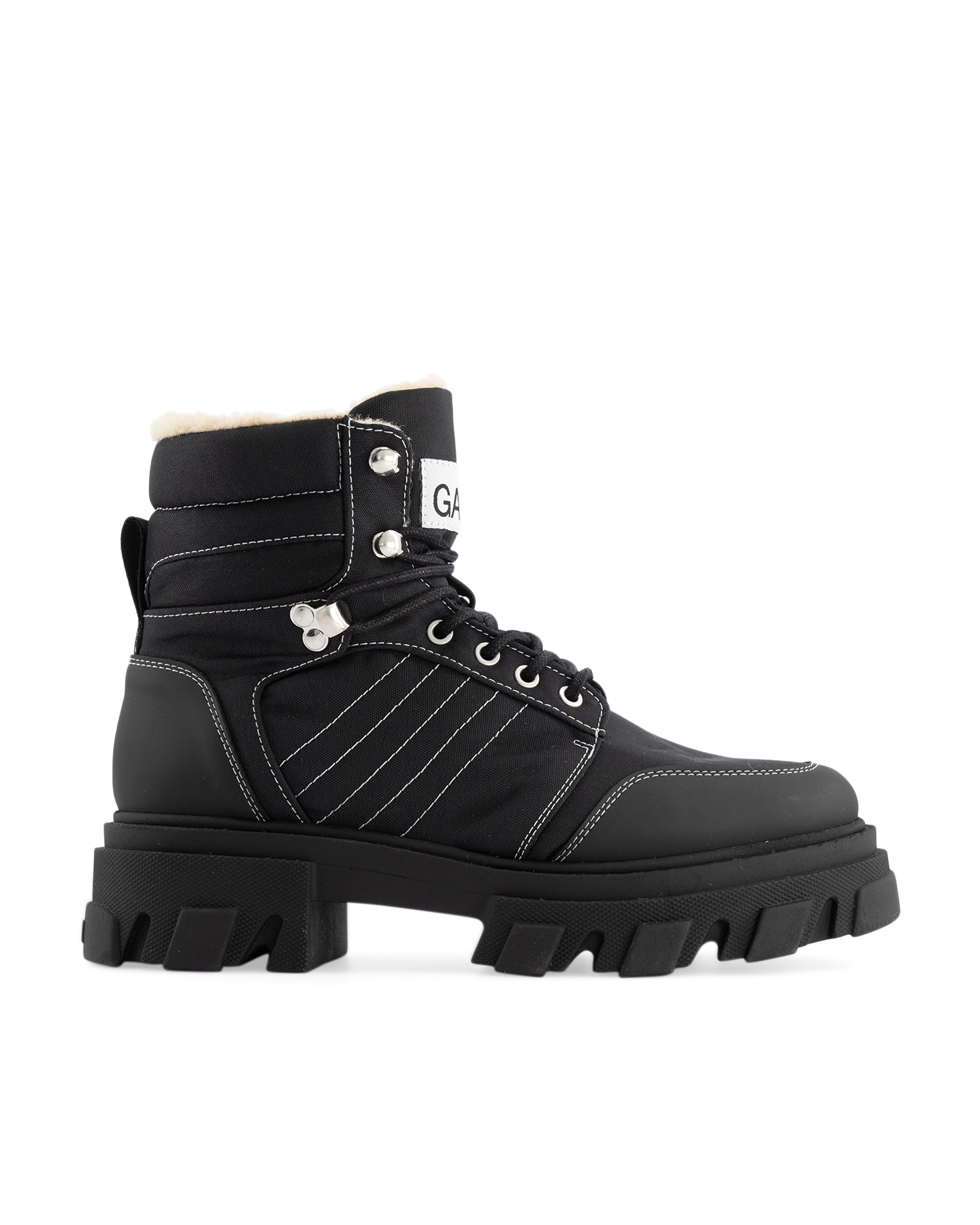 Ganni Cleated Lace Up Hiking Boot BLACK 1