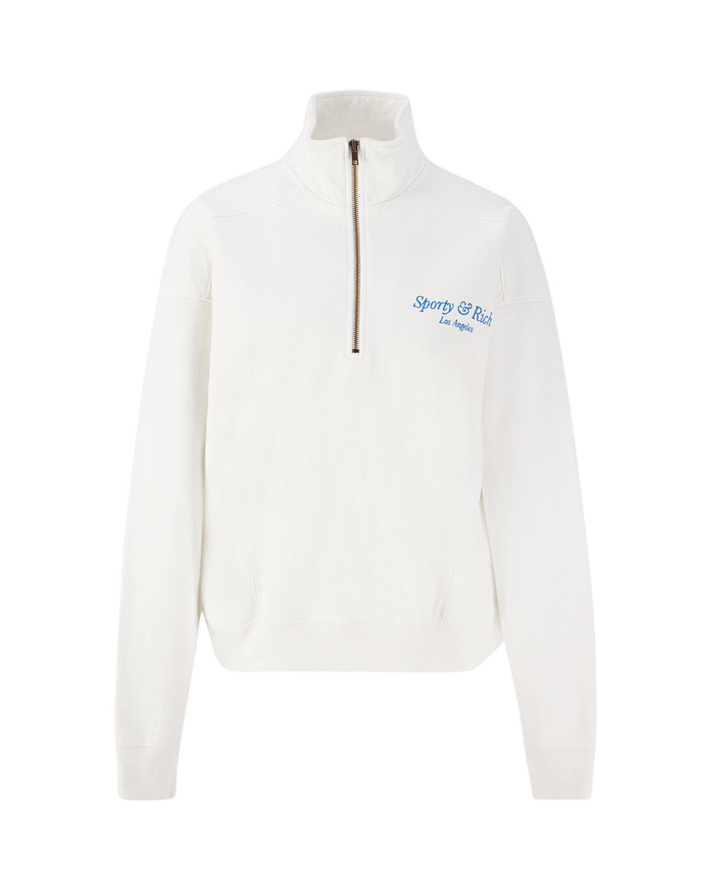 Sporty & Rich Italic Logo Embroidered Quarter Zip White/Malibu Blue WIT 1