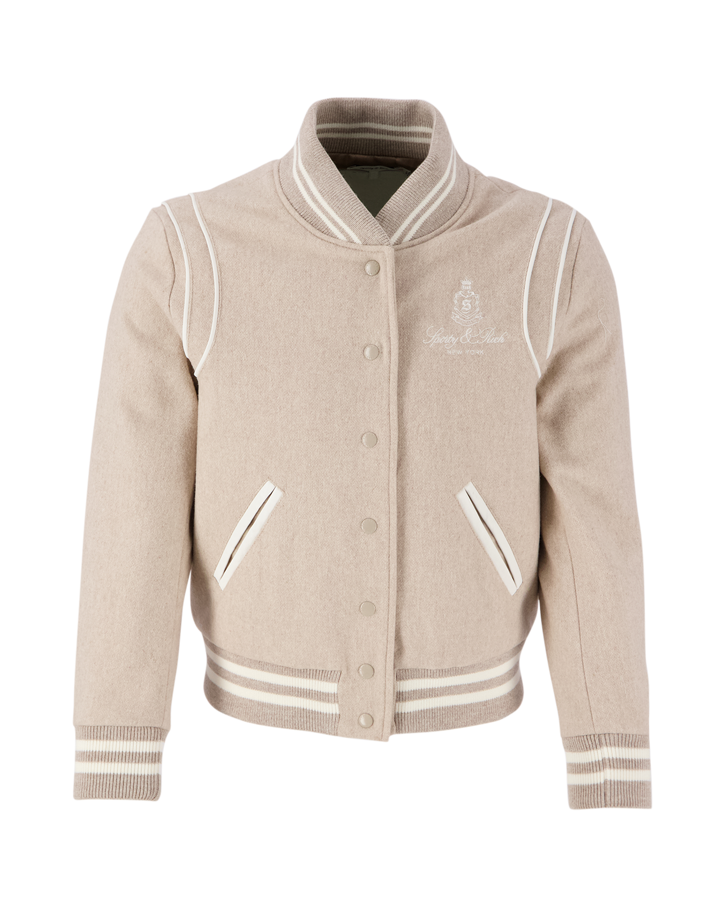 Sporty & Rich Vendome Wool Varsity Jacket TAUPE 1