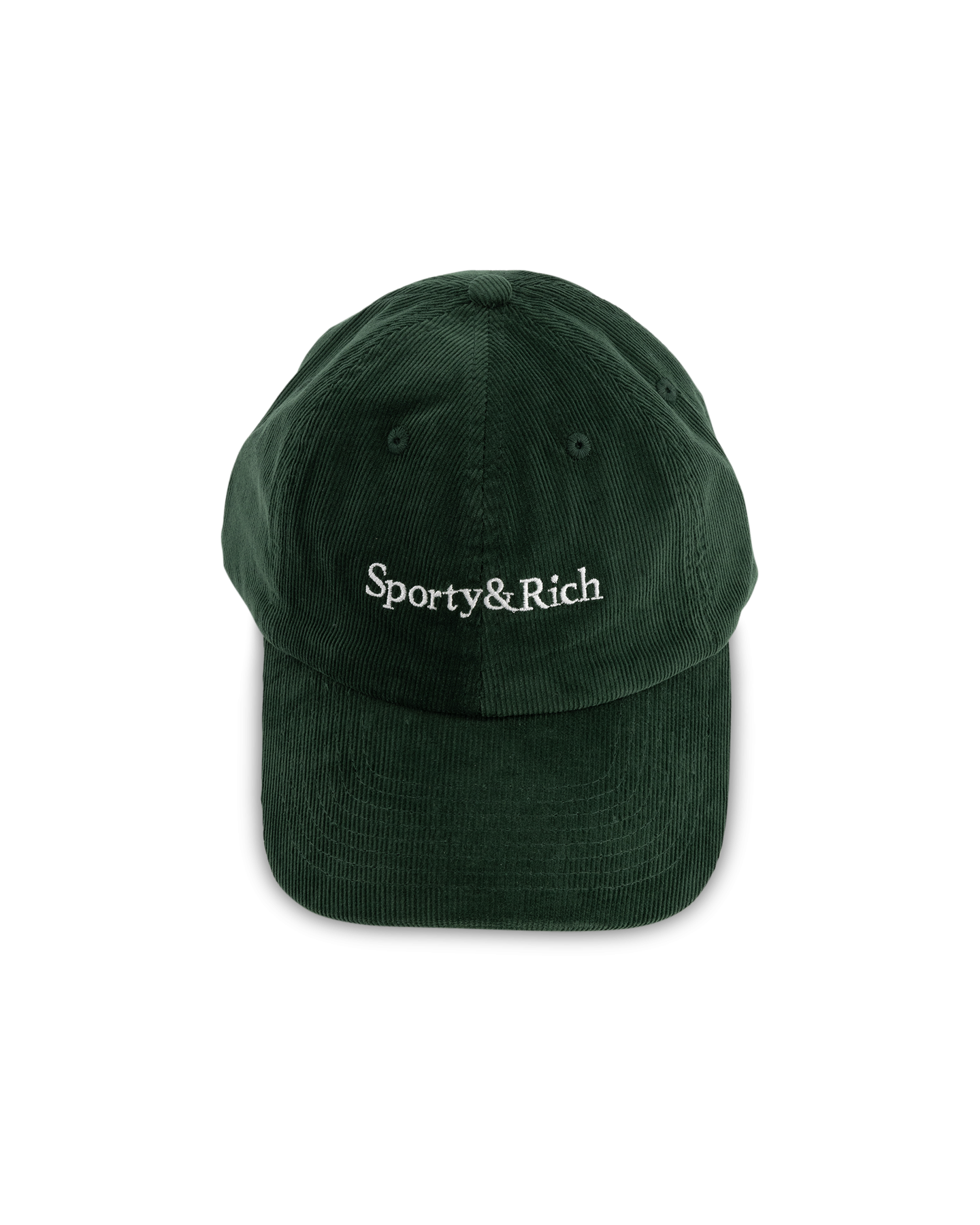 Sporty & Rich Serif Logo Corduroy Hat GREEN 1