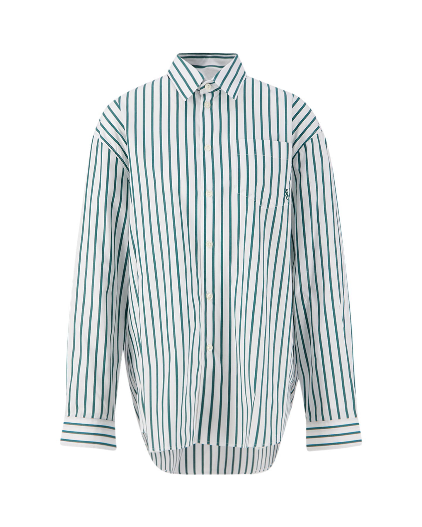 Sporty & Rich Src Embroidered Oversized Shirt Verde/White Large Stripe/Verde GROEN 1