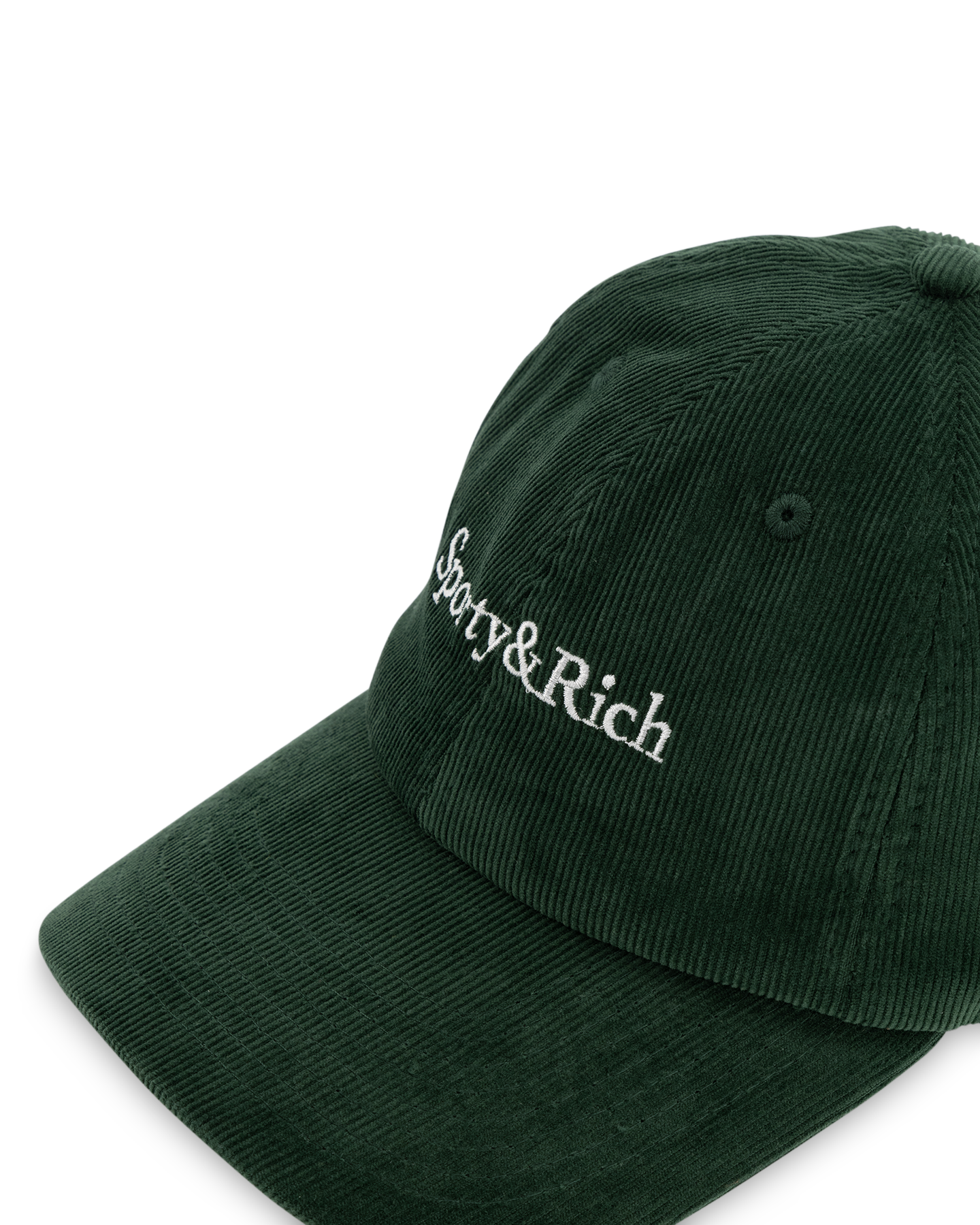 Sporty & Rich Serif Logo Corduroy Hat GREEN 3